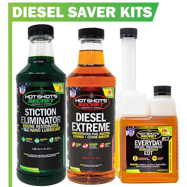 32-ounce bottle of Stiction Eliminator, 32-ounce bottle of Diesel Extreme, 16-ounce twin-neck bottle of EDT