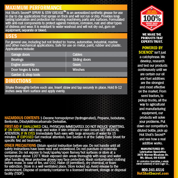 Spray &amp; Stay Grease Back Label