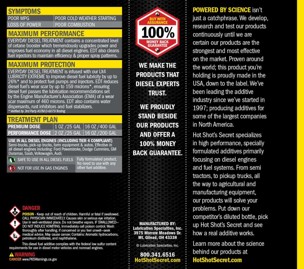 Everyday Diesel Treatment (EDT) Fuel Additive Hot Shot's Secret