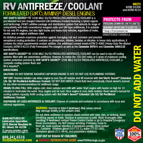 Pink Antifreeze Coolant Back Label