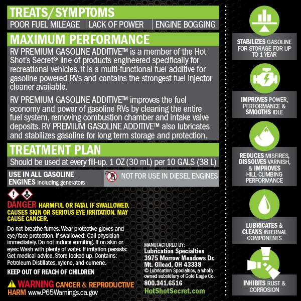 Premium RV Gas Additive Back Label