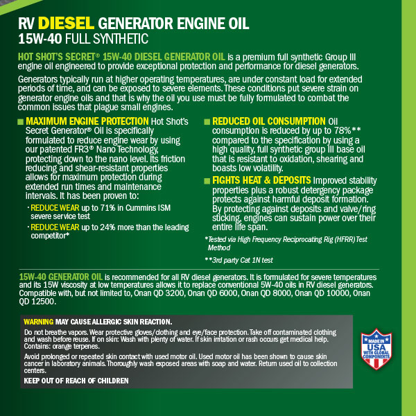 Generator Oil 15W-40 Back Label