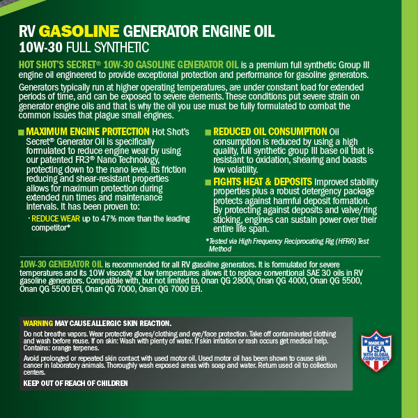 Generator Oil 10W-30 Back Label