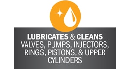 LUBRICATES & CLEANS VALVES, PUMPS, INJECTORS, RINGS, PISTONS, & UPPER CYLINDERS